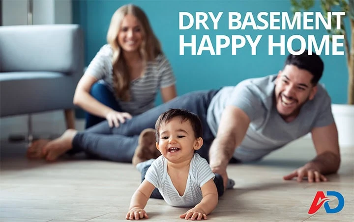 photo of happy family in dry basement